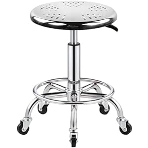 Rolling Stool,Heavy Duty Stainless Steel Stool for Work Bench, Adjustable Swivel Stool Medical On 5 Wheels,304 Stainless Steel Structure lab Stool Round Cushion,Load-Bearing 445 Ib