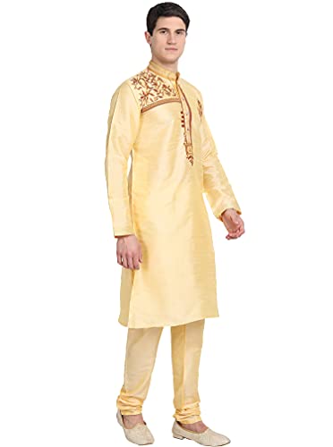 SKAVIJ Men's Kurta Pajama Set Art Silk Indian Tunic Ethnic Wear Dress, Regular Fit Ideal Father's Day Gift4