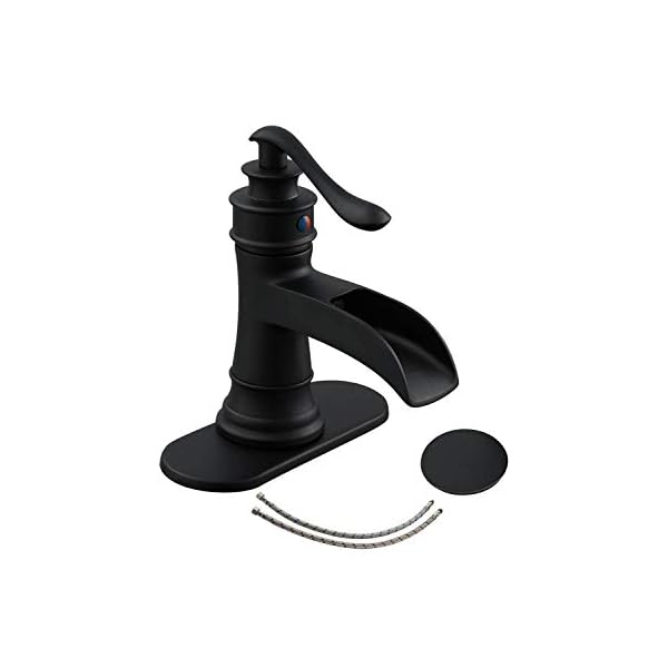 Black Bathroom Faucet Matte Waterfall Sink Farmhouse Vanity Single Hole Faucets One Handle Basin Antique centerset with Pop Up Drain Stopper Mixer Tap Overflow Supply Line Lead-Free by Homevacious Black Bathroom Faucet Matte Waterfall Sink Farmhouse Vanity Single Hole Faucets One Handle Basin Antique centerset with Pop Up Drain Stopper Mixer Tap Overflow Supply Line Lead-Free by Homevacious
