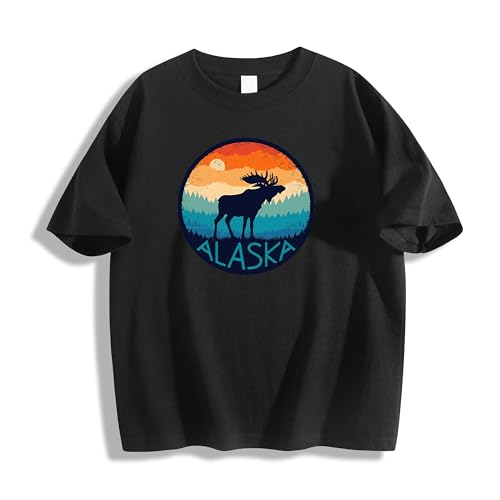 Kid's T-Shirts,Alaska Retro Moose Print Cotton Tees, Short Sleeve Toddler Kid's T-Shirts
