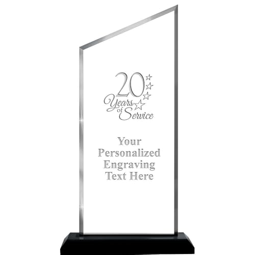 Crown Awards Personalized Acrylic Trophy, 12.25" Engraved 20 Years of Service Incline Slant Acrylic Award