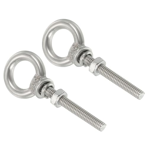 Image of uxcell M3*40 1 /8 inchx1.57 inch Stainless Steel Eye Bolts Threaded Screw Eyebolt Shoulder Ring with Nuts Washers for Lifting Hanging, 4 Set