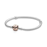 PANDORA Moments Schlangen-Gliederarmband mit Zylinderverschluss aus Sterling-Silber und 14 Karat rosévergoldeterr Metalllegierung, kompatibel mit Charms und Anhängern aus der Moments Kollektion 19cm