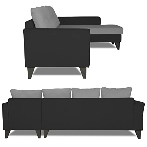 Image of Adorn India Maddox Plain Two Tone L Shape 6 Seater Sofa Set RHS (Grey & Black) (3 Year Warranty)