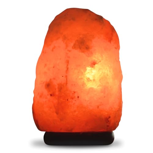 Lampe en Cristal de Sel d'Himalaya de 4 à 6 kg - 100% Authentique Cristal de Sel d'Himalaya - Sculpté à la Main – Câble et Ampoule Fournis - Base en Bois - Matière Naturelle de Qualité - Zen’Light