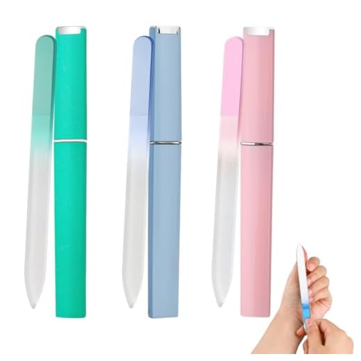 OUDQFCJ Set de 3 Limas de Uñas Profesionales de Cristal, Limas de Vidrio Doble Cara con Estuche, Superficie de Cristal para Manicura, Herramienta para Cuidado de Uñas de Mujeres