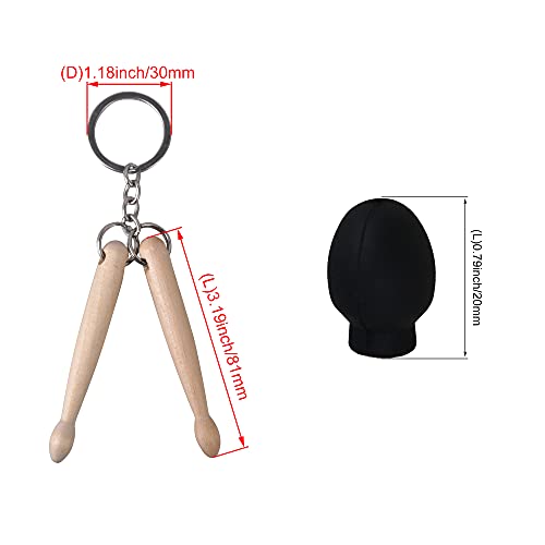 Cabeza de baqueta de caucho negro con llavero miniatura de baqueta de madera (2 piezas) miniatura 4