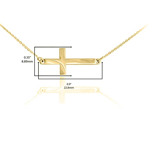 14k Yellow Gold Classic Horizontal/Sideways Cross Necklace on Rolo Chain - 16"3