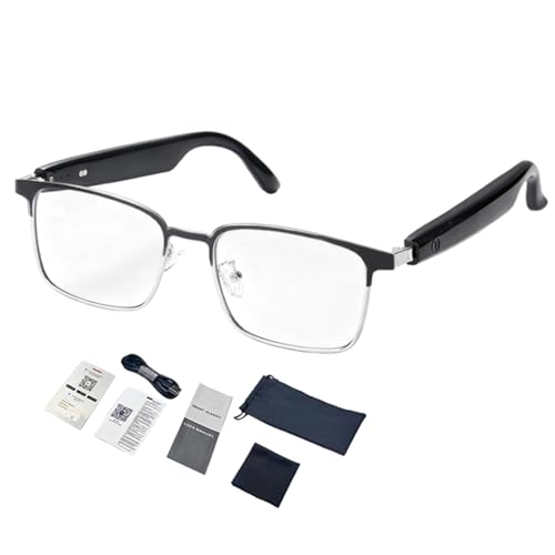 Gafas inteligentes de marco de metal plateado y tecnología de audio abierto