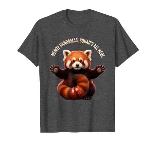 Merry Pandamas Squad's All Here Cute Red Panda Lover Gift T-Shirt, Men, Dark Heather Grey, Small