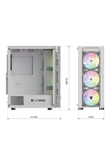 Oversteel - Azurite Gaming PC Case Compatible with ATX, Micro ATX and ITX Boards, 4 120mm A-RGB Fans Included, Mesh Front, Vertical Installation, Tempered Side Glass, USB 3.0, White - Image 7