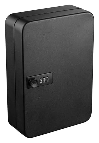 LMTYBOC Armario para llaves de pared con cerradura de combinación, caja de llaves segura para el hogar, oficina y hotel, capacidad de 28 llaves, elegante diseño negro