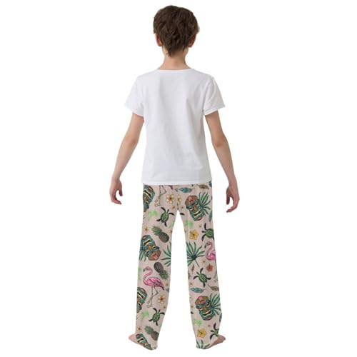 Tropical Flamingo Turtle Boys Long Pants Soft Trousers Elastic Waist Kids Lounge Bottoms with Pockets S-XL3