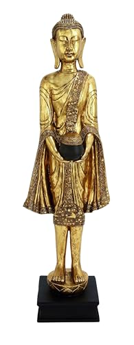 Escultura Decorativa Buda Polystone Dorado 16x11x54 pulgadas