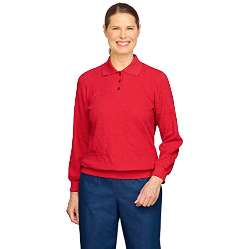 Tunique jacquard floral rouge Alfred Dunner coupe ajustée petite taille PM