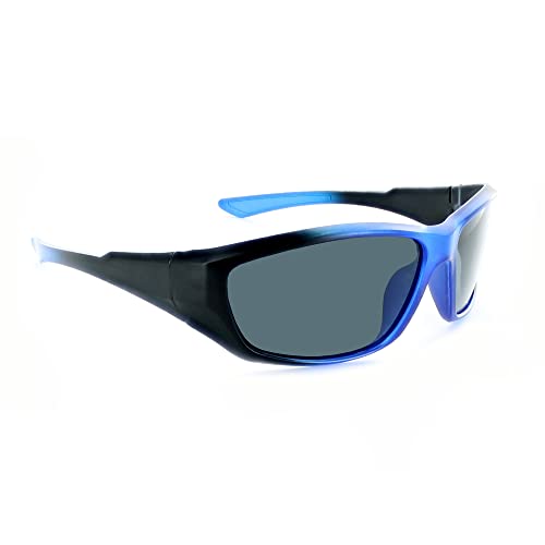 Optic Nerve - 2022 Premium & Affordable Polarized Sport Sunglasses for Boys, Cowlick Edition with Black/Blue Frame/Smoke Lens