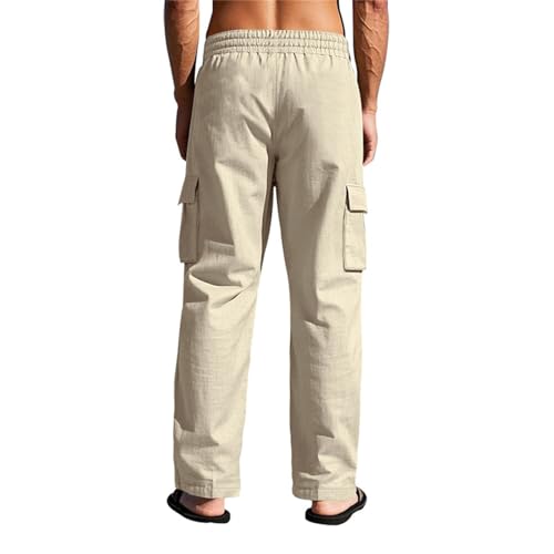 Cargo Linen Pants Men Drawstring Elastic Waist Baggy Summer Pants Lightweight Beach Yoga Lounge Pant with Pockets4