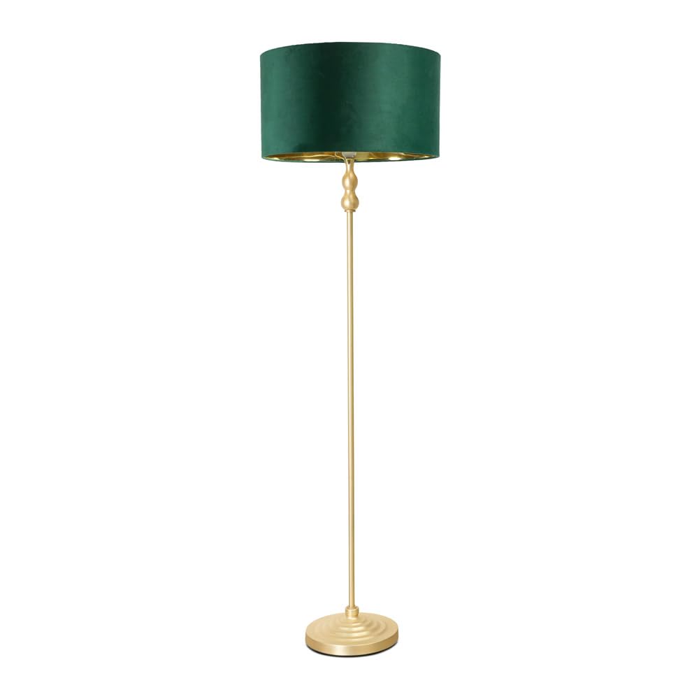 Maggie Gold Candlestick Floor Lamp - Velvet Shade with Gold Inner - Bottle Green - ValueLights