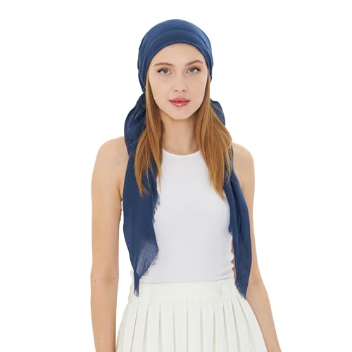 dscarf Headwear Pre Tied Head Scarves for Women Featuring | Soft Chemo Head Wear Headcover Ready Headwear (Navy blue)