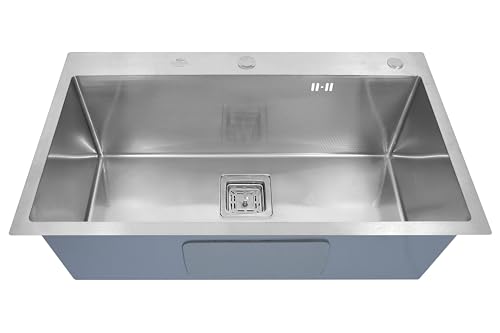 Image of CROCODILE 304 Grade Handmade HONEYCOMB Stainless Steel Single Bowl Kitchen Sink - 27 inchx20 inch - Premium Matte Finish, Rust-Free & Noise-Proof