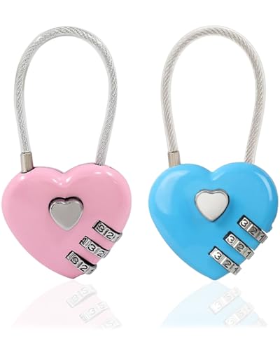 TPZORJX 2 Stück Zahlenschloss 3 Stellig Herzförmiges Kofferschloss Kleines Flugzeug Gepäckschloss Kabel-Zahlenschloss für Koffer Gepäck Reise Tasche Spind Tür Schränke(Rosa,Himmelblau)