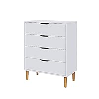 Panana Chest of Drawers, Wood 4 Drawers Cabinet Storage Organiser Unit with Wooden Legs for Living Room Bedroom Hallway (White)