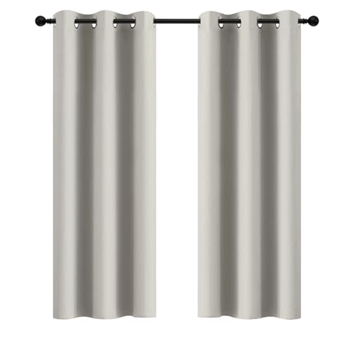 Yakamok Room Darkening Blackout Curtains Thermal Insulated Grommet Curtain Panels for Bedroom, 42W x 72L, Light Beige, 2 Panels