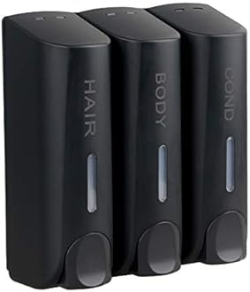 AUMIO Chamber Shower Soap Dispenser Trio Wall Mounted Shampoo and Conditioner Dispenser Set, No Drill for Bathroom Hotel, Black
