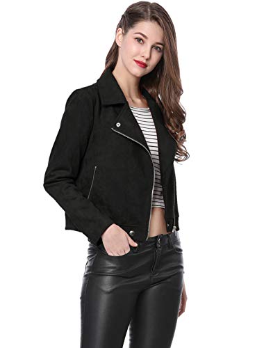 Allegra K Women's Short Soft Zip Up Faux Suede Biker Moto Jacket4