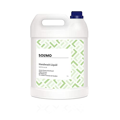 Amazon Brand - Solimo Handwash Liquid Refill Can | Neem & Aloe | 5 Litre | Germ-Protect | pH Balanced | No added Triclosan & Paraben