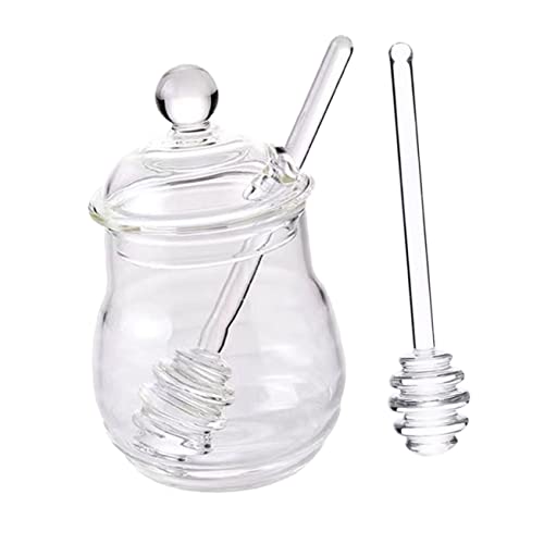 Unomor Honey Bee Pot Glass Storage Jar with Dipper Food Containers for Honey and Other Liquids Lidded Honey Pot Set