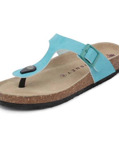 Image of HF JOURNEY Women's Cork Footbed Thong Sandal,Slip On Entry,(Size 36-41) PU, Casual Lounging Slipper, EVA Sole, Flat Heel, Anna Carina 2.0