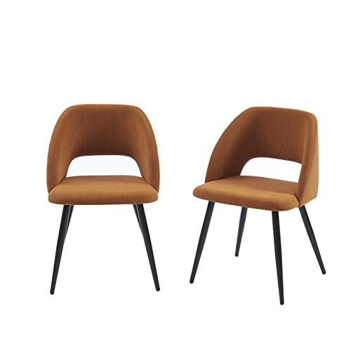 BAÏTA Lot de 2 chaises Vintage Velours côtelé Terracota Pieds métal Noir