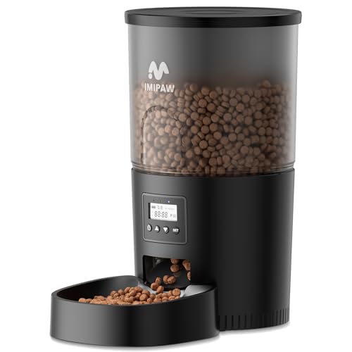 IMIPAW 自動給餌器 猫 【2025新モデル】タイマー式 給餌器 5L容量 2WAY給電 手動給餌 自動餌やり機 手動給餌 設定・お手入れ簡単 1日6食 ブラック