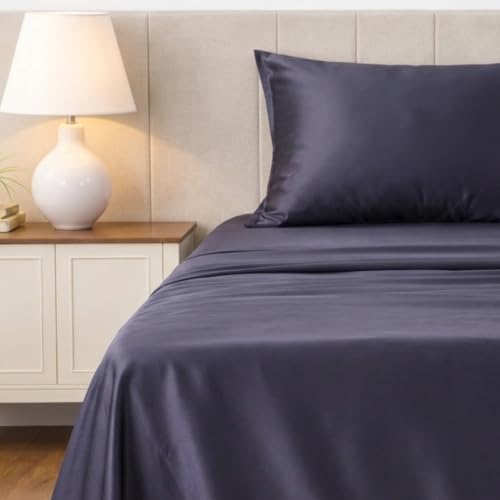 Image of LANE LINEN 100% Cotton Satin Fantasy Bedsheet Double Size - Charcoal