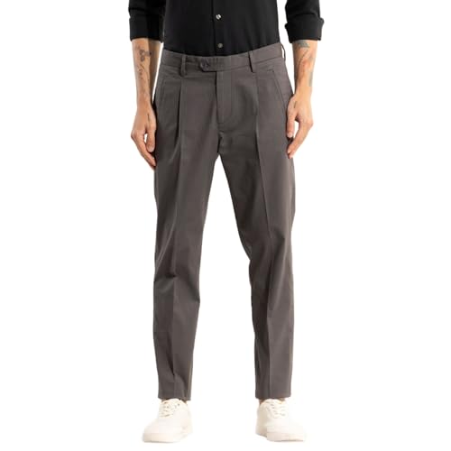 Image of SNITCH Dark Brown Slim Fit Cotton Trousers