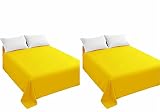 Sfoothome Flat Sheet 2 Pieces,1 Pack Solid Flat Sheet Smooth Touch Hotel Quality (Twin, Yellow)