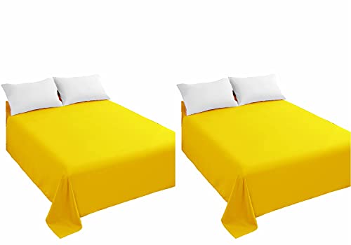 Sfoothome Flat Sheet 2 Pieces,1 Pack Solid Flat Sheet Smooth Touch Hotel Quality (Twin, Yellow) #TOP16