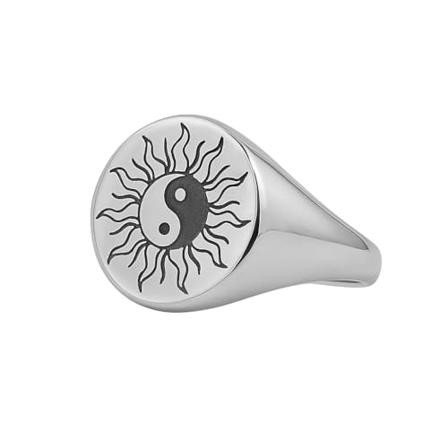 Sun Yin Yang Ring 925 Sterling Silver – Handmade Aesthetic Signet Ring for Men & Women – Cool Statement Jewelry – Personalized Gift for Valentine’s Day, Anniversary & Special Occasions