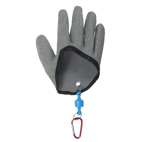 PATIKIL Fishing Gloves with Magnet Release Fisherman Professional Catch Fish Gloves Non-Slip Puncture Resistant Waterproof Fillet Glove for Handling Catching Cleaning, Grey (Right)