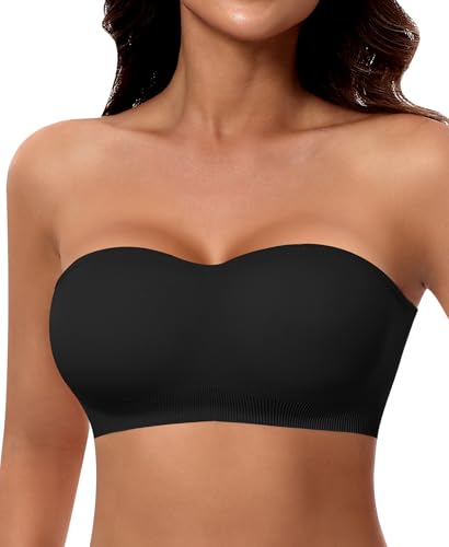Image of DOCUMO Strapless Bra for Women Padded Bandeau Bra Non-Slip Silicone Seamless Wireless Tube Top Bra