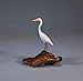 Egret Sculpture from John Perry on burlwood Base Spying Version. Signed.