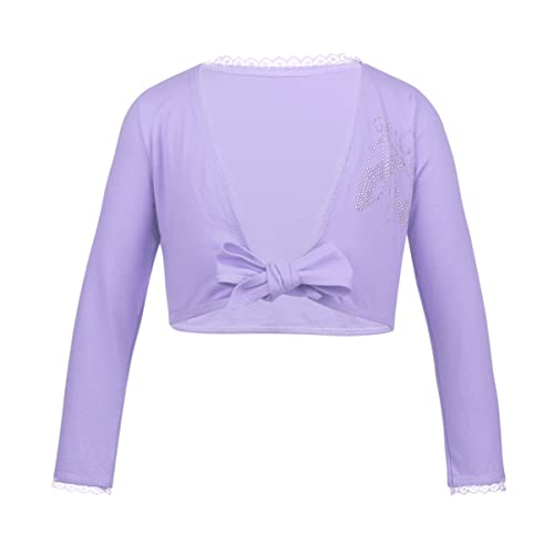 CHICTRY Boléro Enfant Fille Haut de Danse Classique Cache-Coeur de Ballet Blouson Manches Longues Gilet Cardigan Veste Manteau de Fête Cérémonie Mariage 2-12 Ans Violet 10-12 Ans