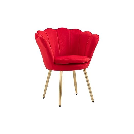 Poltrona Conchiglia Camera da Letto in Velluto Design Moderno, Sedia Classica con Gambe in Metallo Placcato Oro - Poltroncina per Salotto con Seduta Morbida Imbottita Modello Maddina - Ciliegia