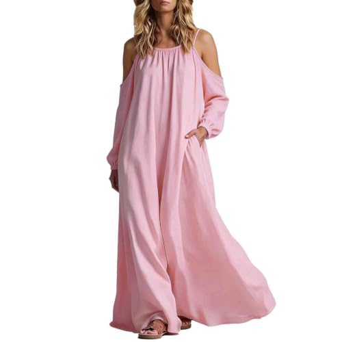 Robe longue d'été manches trapèze épaules dénudées bretelles spaghetti