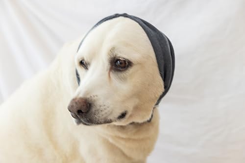 Image of Calming Dog Ear Cover - Anti-Anxiety & Stress Relief Neck Gaiter for Surgery Recovery, Bathing, Grooming, Thunder & Fireworks Grey L