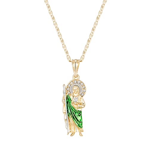 Saint Jude Necklace Gold Plated Green 20  San Judas Medalla Cadena Oro Laminado San Judas Necklace