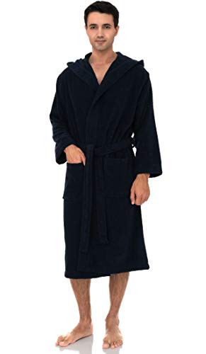 TowelSelections Men’s Robe Turkish Cotton Luxury Hooded Terry Bathrobe Small/Medium Navy