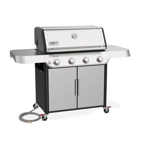 Weber Genesis S-415 Natural Gas Grill for Outdoor Grilling, 4 Burners, Stainless Steel
