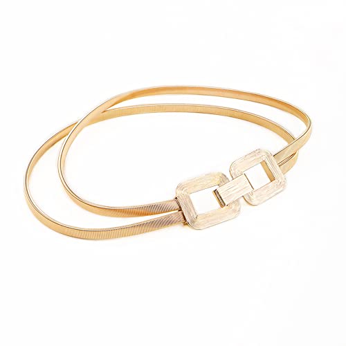 Felite Fnn Women Double Row Elastic Stretch Metal Waist Belt Dress Blouse Chain3